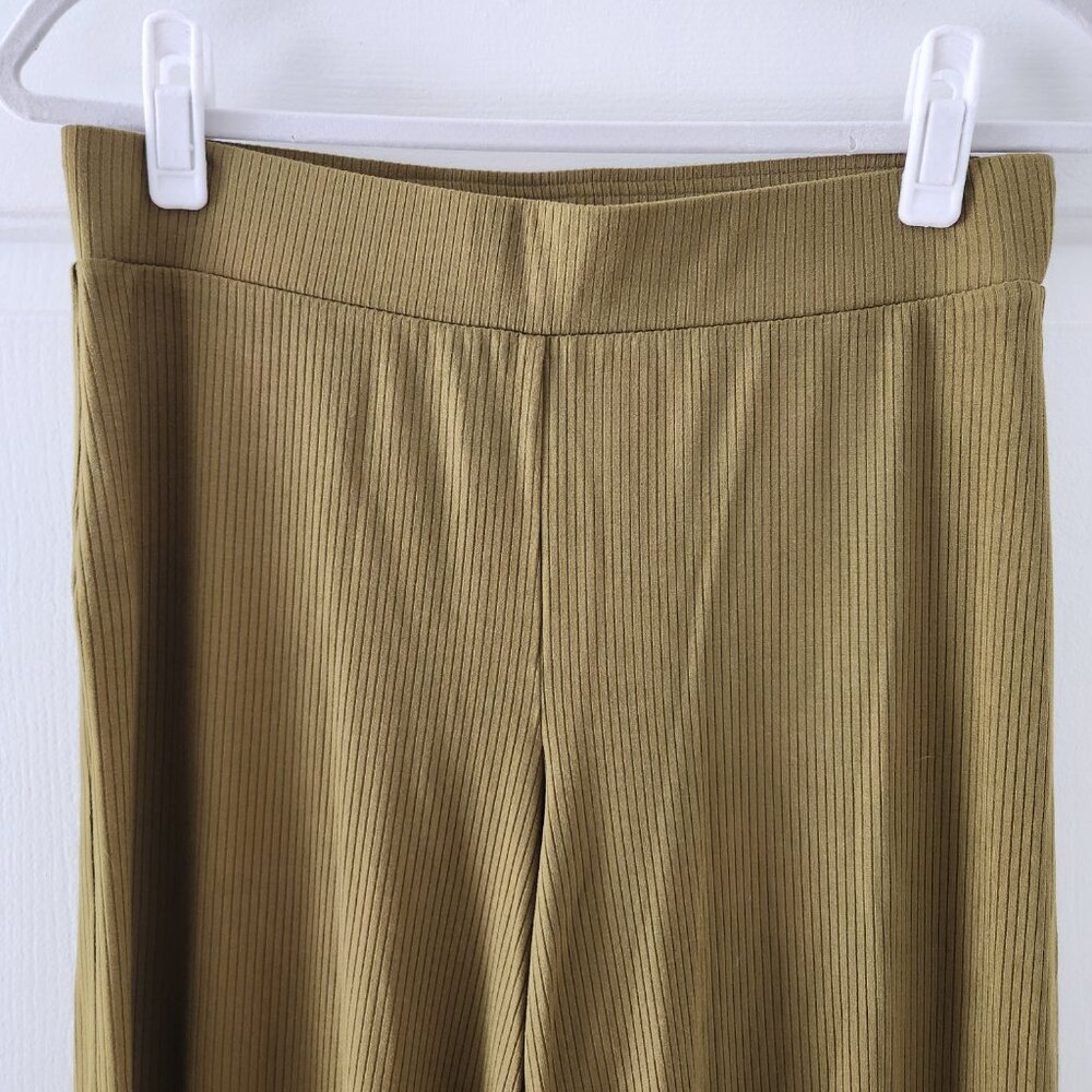 LOFT Olive Green Ribbed Cropped Stretchy Wide Leg Casual Pants - Size S - Picture 2 of 8
